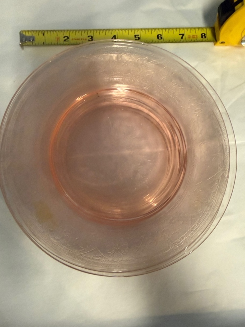 Vintage Pink Depression Floral Lace Etched Glass Plate 8”Dinner Dish set of 4